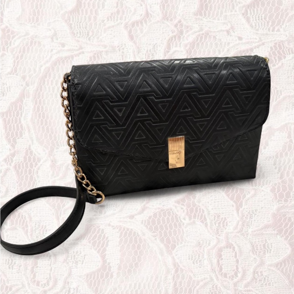 Aldo Black Clutch with Gold Chain Accent